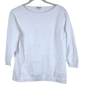 Talbots White Cotton Textured Fish Knit Sweater 3/4 Sleeve M coastal nautical